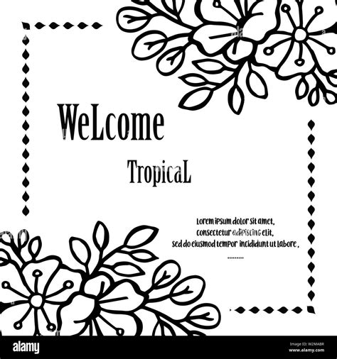 Lettering welcome tropical for greeting card, drawing elegant flower ...