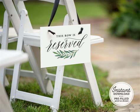 Printable Reserved Seat Sign For Wedding, This Row Is Reserved Sign ...