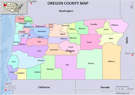 Oregon County Map, List of Counties in Oregon with Seats - Whereig.com