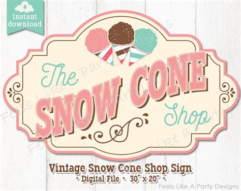 Vintage Snow Cone Sign DIY Instant Download, Carnival Sign, Snow Cone ...