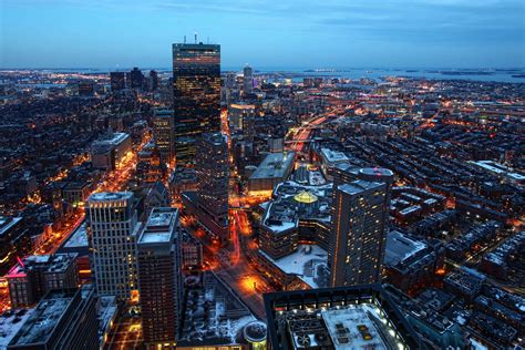 An aerial night view of Boston city center, Massachusetts | Vibration ...