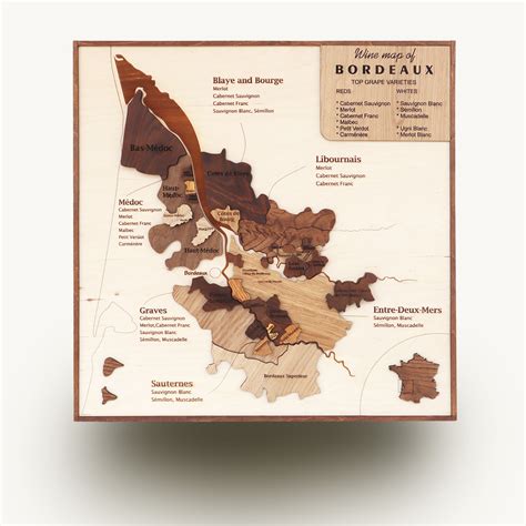 Bordeaux wine map, gift for wine lover - Wall Wood Art