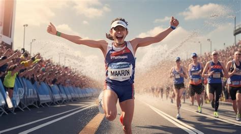 Premium AI Image | Marathon Runner Crossing the Finish Line