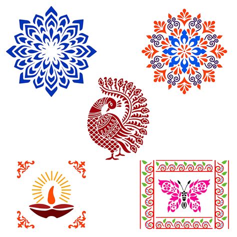 Buy Solobolo Peacock Rangoli Stencils with 6 Rangoli Colours | Mandala ...