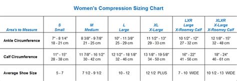 Compression socks for women size chart