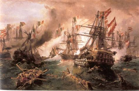 The battle of Lissa. The first naval battle armored squadrons