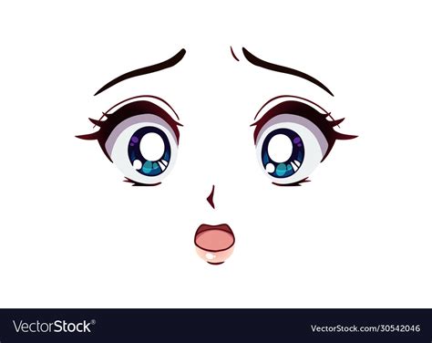 Scared anime face manga style big blue eyes Vector Image