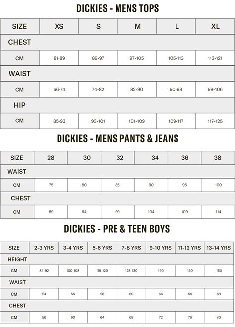 Dickies Pants Size Chart | atelier-yuwa.ciao.jp