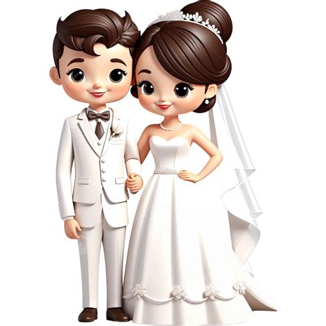 Cute Bride And Groom Couple Cartoon, Illustration, Element, Wedding PNG ...