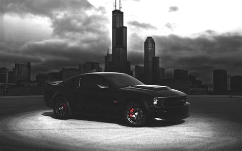 HD wallpaper: Ford Mustang black car, dark night, city, black coupe ...