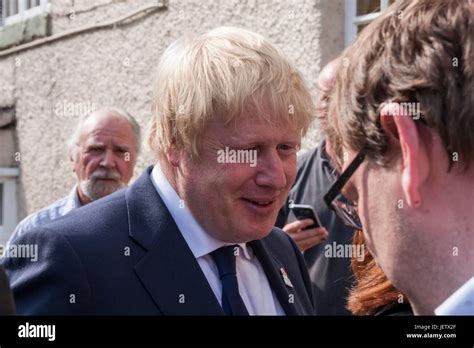 Boris Johnson being interviewed by Kay Burley of Sky News outside the ...