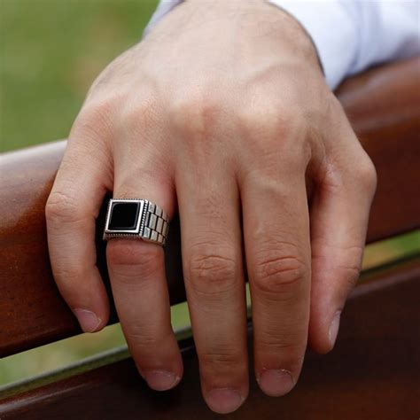 Black Square Onyx Silver Men's Ring | Boutique Ottoman Exclusive