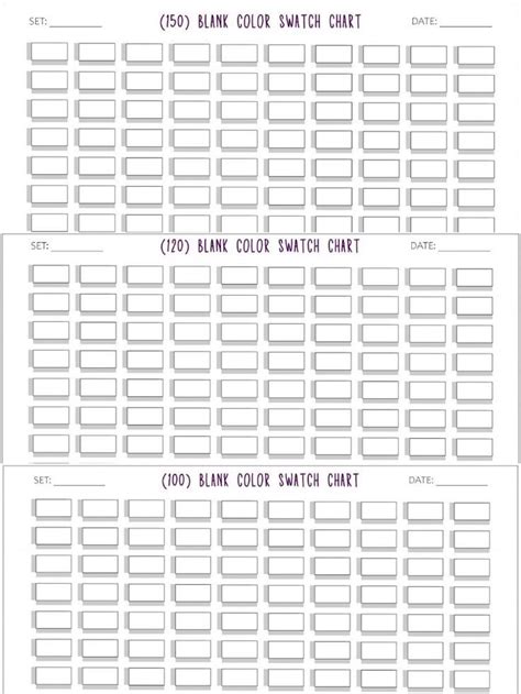 Free Printable (100,120,150) Blank Color Swatch Chart Template [PDF ...