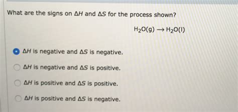 Solved What are the signs on Delta H and Delta S for the | Chegg.com