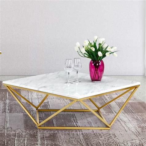 Modern Geometric White Marble Coffee Table with Gold Legs | Interior ...