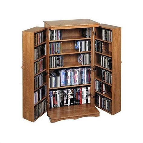 Solid Hardwood Mission Style CD/DVD Storage Cabinet Dark Oak