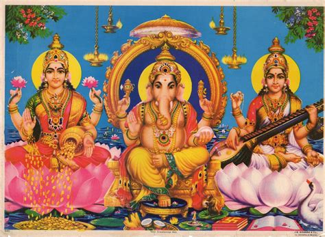 Ganesh, Lakshmi, Diwali Pooja large Vintage Indian Hindu Devotional ...