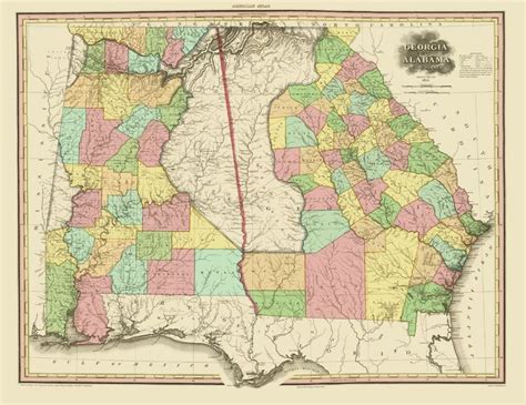 Details about Georgia, Alabama - Tanner 1825 - 23 x 29.80 | Georgia ...