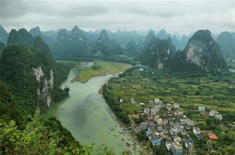 Karst Mountains Around Li River from Xiangong Hill Stock Photo - Image ...