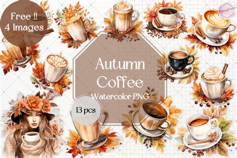 Autumn Coffee Watercolor Clipart Set Graphic by OctagoisDesigns ...