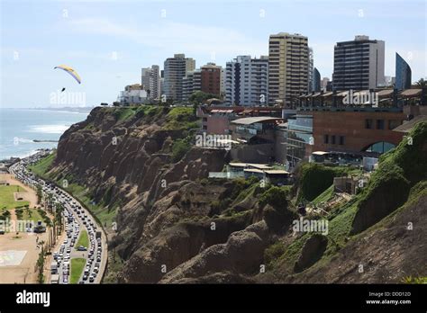 Larcomar Shopping Mall and the surrounding buildings along the Malecon ...