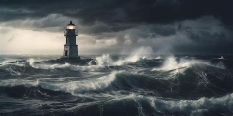 Premium AI Image | storm on the ocean and lighthouse stormy sky ...