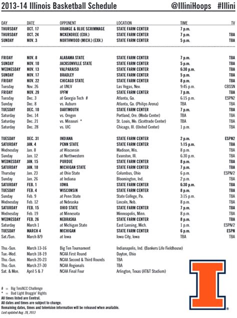 Illini Basketball: Illini basketball schedule 2013-14 released ...