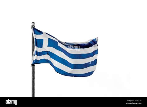 waving Hellenic flag .Greek flag waving.Isolated in white background ...