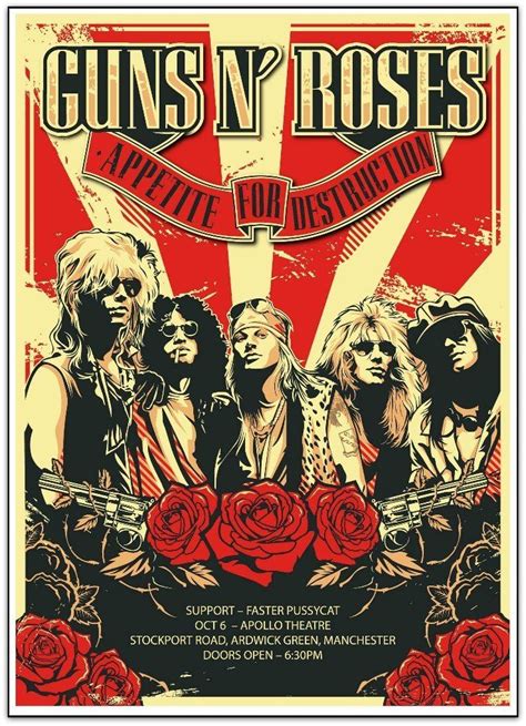 Lithographie du concert de Guns N' Roses (Manchester, 1987) - French ...