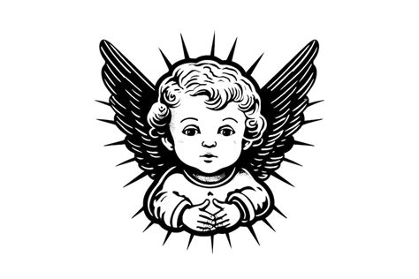 Premium Vector | Little angel logotype vector retro style engraving ...