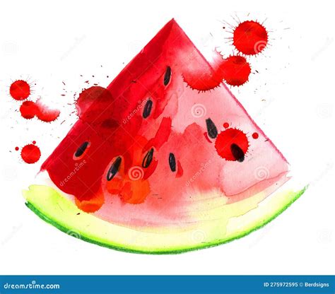 Watercolor Slice of Watermelon Stock Illustration - Illustration of ...