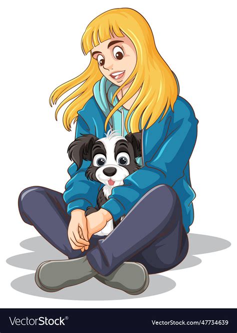 Girl with cute puppy Royalty Free Vector Image