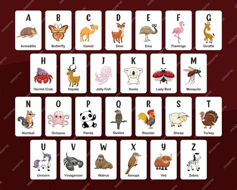 Premium Vector | Animal alphabet flash cards