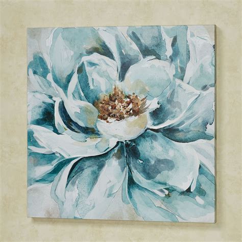 Resplendent Watercolor Style Teal Floral Blossom Canvas Wall Art