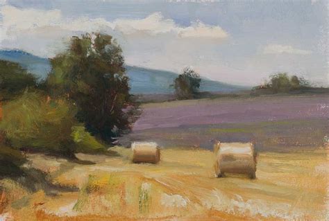 daily painting titled Lavender fields and hay bales - click for ...