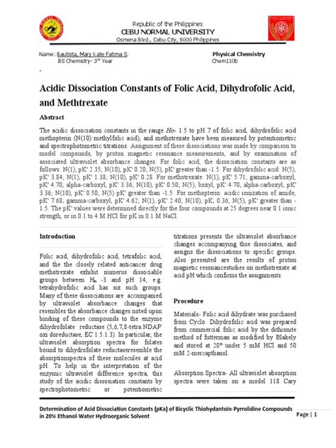 Determination of Acid Dissociation Constant of A Substance | PDF | Acid ...