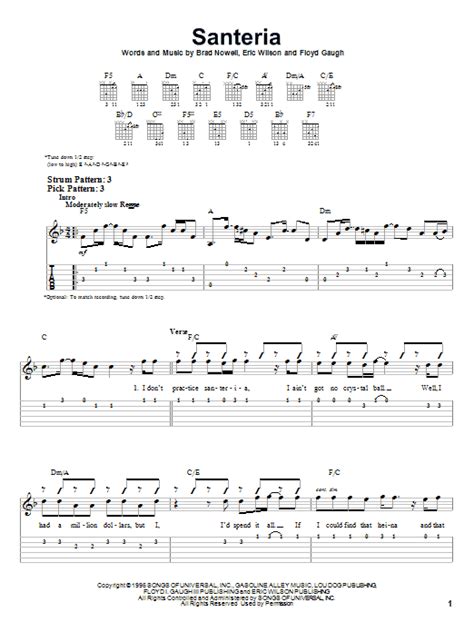 Santeria by Sublime Sheet Music for Easy Guitar Tab at Sheet Music Direct