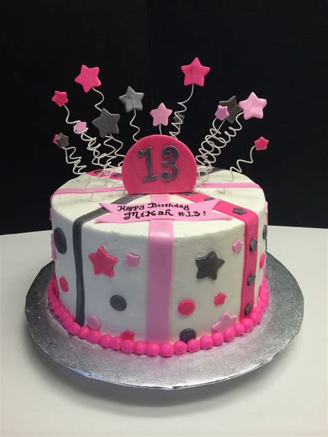 13Th Birthday Cake With Stars, Stripes And Polka Dots (Pink And Silver ...