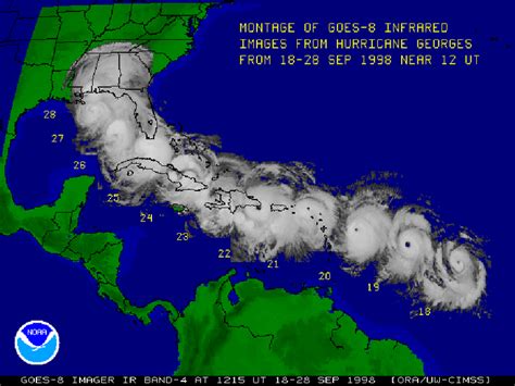 Satellite montage showing the track of Hurricane Georges (1998) as it ...