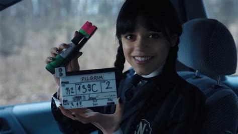 Jenna Ortega Cracks a Smile in WEDNESDAY Bloopers