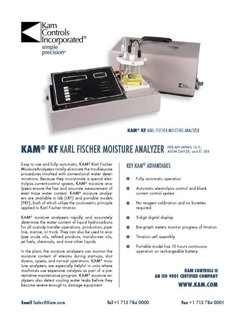 Kam Kf Karl Fischer Moisture Analyzer Product Literature | Chemistry ...