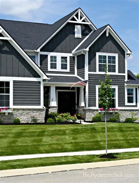 Dark Gray Siding With White Trim