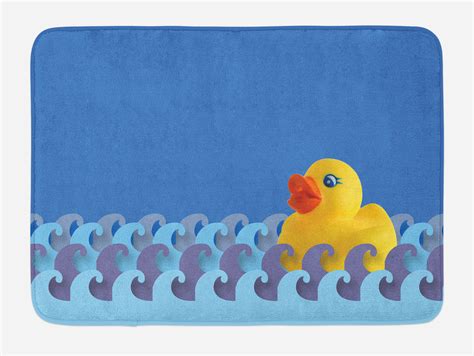 Rubber Duck Bath Mat, Rubber Duck Floating on Paper Seem Water Waves ...