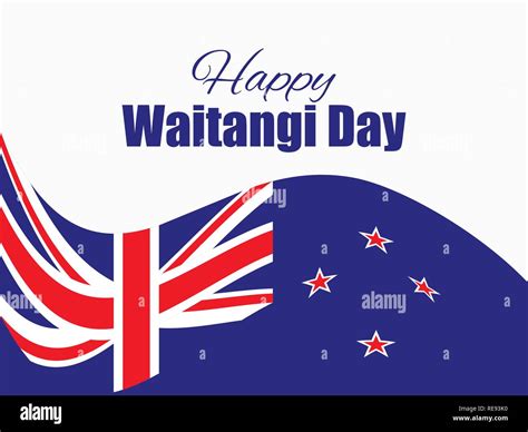 Waitangi Day, February 6. Greeting card with the flag of New Zealand ...