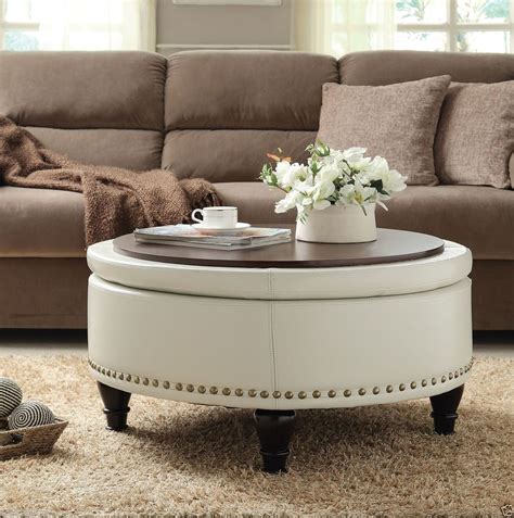 White Leather Ottoman Coffee Table Furniture