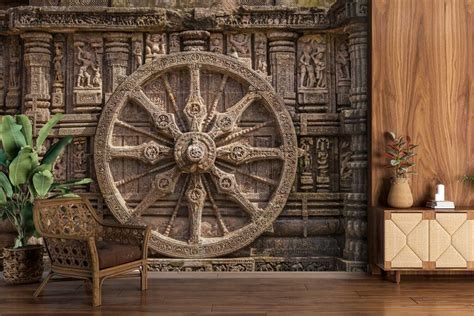 3D Konark Sun Temple Wheel Wallpaper - Magic Decor