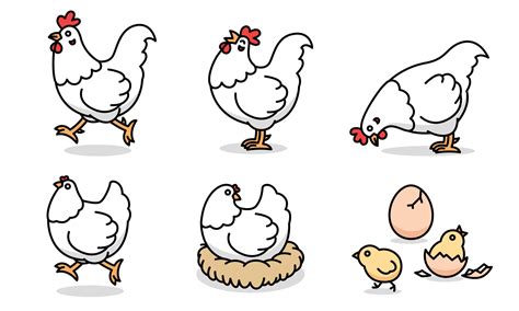 Cartoon drawing of white chicken family, vector 5017974 Vector Art at ...