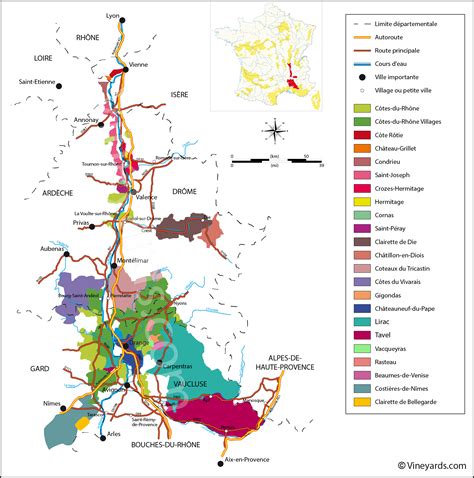 Rhône Valley Map of Vineyards Wine Regions