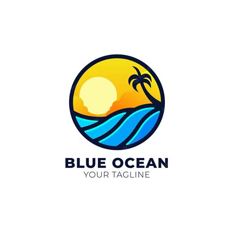 Premium Vector | Blue ocean and beach illustration logo design