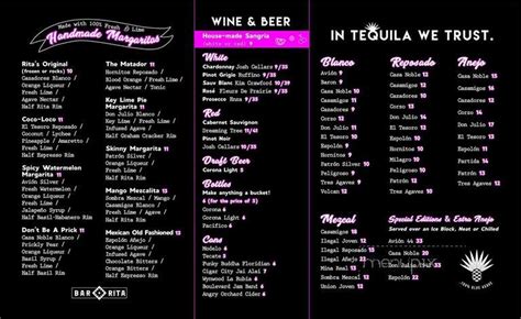 Menu of Bar Rita in Fort Lauderdale, FL 33316